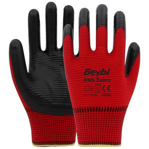 Beybi PN5 Zebra Nitril Eldiven Kırmızı No:10
