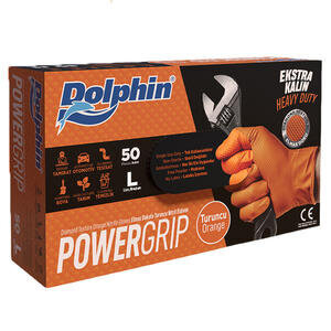 Dolphin Powergrip Ekstra Kalın Turuncu Nitril Eldiven (L) 50'li