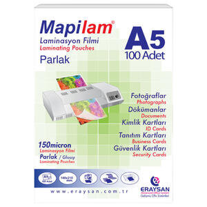 Mapi Laminasyon Filmi 150 Mikron Şeffaf A5 100’lü Kutu