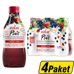 Kızılay Plus+ Kara Mürver & Çilek & Mürver Çiçeği  Aromalı Maden Suyu 6 x 200 ml