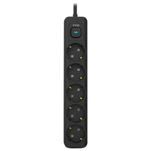 Inca LPW-44Sy 5'li Akım Korumalı Led Tuşlu Priz 1.5 Metre - Siyah