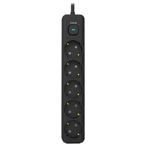 Inca LPW-44SY3 5'li Akım Korumalı Led Tuşlu Priz 3 Metre - Siyah
