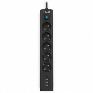 Inca LPW-44TU 5'li 2 x Usb+ Type-C Akım Korumalı Led Tuşlu  Priz 1,5 Metre - Siyah