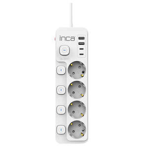 Inca IPW-48BY3 4'lü USB+ Type-C Led Tuşlu Priz 3 Metre-Siyah