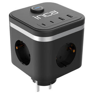 Inca LPW-47SY 3'lü 2 x Usb + 2 x Type-C Akım Korumalı Led Tuşlu Duvar Priz  - Siyah 