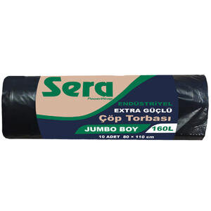 Sera Endüstriyel Extra Güçlü Çöp Torbası Jumbo Boy 80 cm x 110 cm Siyah 10'lu Paket