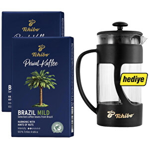 2 Adet Tchibo Privat Kaffee Brazil Mild Filtre Kahve 250 gr. (1 Adet Tchibo French Press Hediyeli) buyuk 1