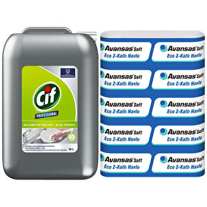 Cif Elde Bulaşık Deterjanı 10 Lt + Avansas Soft Eco Z Katlama Kağıt Havlu 19,5 cm x 24 cm - 2'li Avantaj Paketi buyuk 1