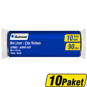 Avansas Çöp Torbası Jumbo Boy 80 cm x 110 cm Siyah 10'lu x 10 Paket