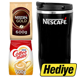 Nescafe Gold Poşet 600 gr + Nestle Coffee Mate 500g Eko Paket Kahve Beyazlatıcı + Nescafe Thermo mug  400 Ml Tekli Hediye buyuk 1