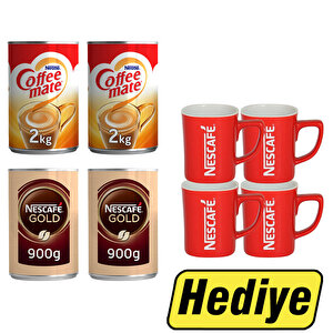 Nestle Coffee Mate Kahve Beyazlatıcı 2 kg 2 Adet + Nescafe Gold Kahve Teneke Kutu 900 gr 2 Adet + Nescafe Kupa 4'lü Hediye buyuk 1