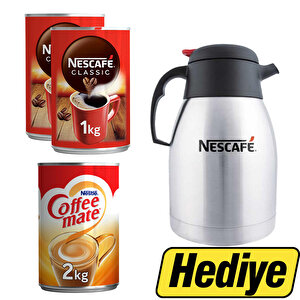 Nescafe Classic Kahve Teneke Kutu 1 kg 2 Adet + Nestle Coffee Mate Kahve Beyazlatıcı 2 kg + Nescafe Çelik Termos 1,5  Lt Tekli Hediye buyuk 1