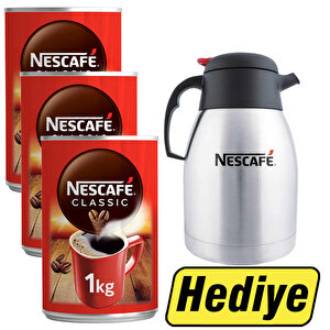 Nescafe Classic Kahve Teneke Kutu 1 kg 3 Adet + Nescafe Çelik Termos 1,5 Lt Tekli Hediye buyuk 1