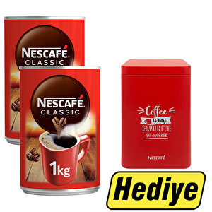 Nescafe Classic Kahve Teneke Kutu 1 kg 2 Adet + Nescafe Red Coffee Box Tekli Hediye buyuk 1