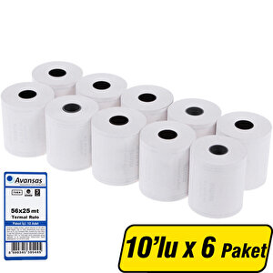 Avansas Yazarkasa / Pos Rulosu 56 mm x 25 m 55 gr/m² 5 x 10'lu Paket buyuk 1