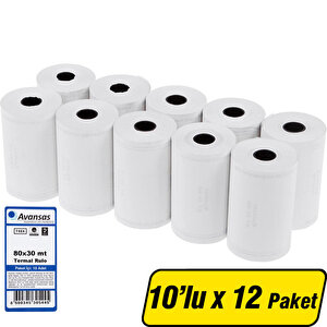 Avansas Yazarkasa / Pos Rulosu 80 mm x 30 m 55 gr/m² 10 x 10'lu Paket buyuk 1