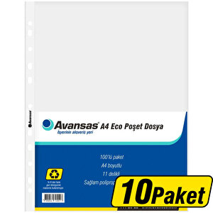 Avansas Eco A4 Delikli Şeffaf Poşet Dosya 100'lü Paket  x 10 Adet Çok Al Az Öde buyuk 1