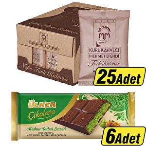 Mehmet Efendi Türk Kahvesi 100 gr 25'li Paket - Ülker Çikolata Dubai Lezzeti 93 gr 6'lı Paket buyuk 1