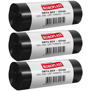 Koroplast Çöp Torbası Eko Endüstriyel Orta Boy 55 cm x 60 cm Siyah 20'li Paket - 3 Al 2 Öde