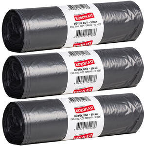Koroplast Çöp Torbası Eko Endüstriyel Büyük Boy 65 cm x 80 cm Siyah 10'lu Paket - 3 Al 2 Öde