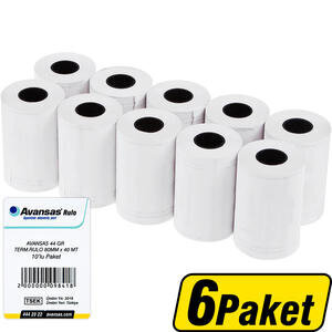 Avansas Yazarkasa / Pos Rulosu 80 mm x 40 m 44 gr/m² 10' x 6'lı Paket - Çok Al Az Öde