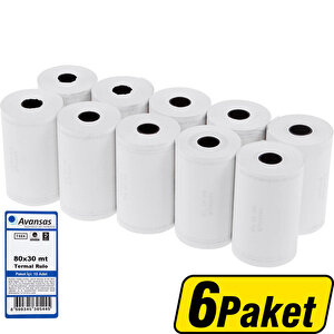 Avansas Yazarkasa / Pos Rulosu 80 mm x 30 m 55 gr/m² 10 x 6 'lı Paket buyuk 1