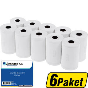 Avansas Yazarkasa / Pos Rulosu 80 mm x 40 m 55 gr/m² 10 x 6'lı PAket