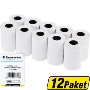 Avansas Yazarkasa / Pos Rulosu 80 mm x 40 m 44 gr/m² 10 x 12'li Paket