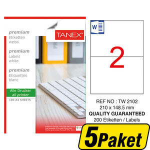 Tanex Tw-2102 Beyaz Sevkiyat ve Lojistik Etiketi 210 mm x 148.5 mm 5 Paket Çok Al Az Öde