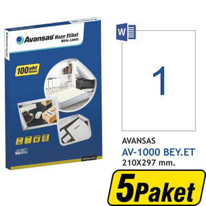 Avansas AV-1000 Beyaz Etiket 210x297 mm 5 Paket Çok Al Az Öde