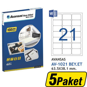Avansas AV-1021 Beyaz Etiket 63,5x38,1 mm 21'li x 5 Paket Çok Al Az Öde