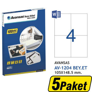 Avansas AV-1204 Beyaz Etiket 105x148,5 mm 4'lü x 5 Paket Çok Al Az Öde