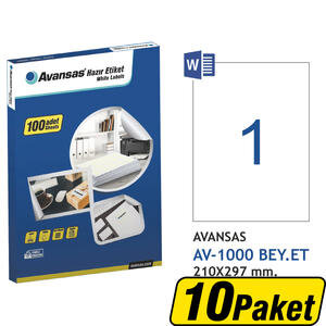 Avansas AV-1000 Beyaz Etiket 210x297 mm 10 Paket Çok Al Az Öde