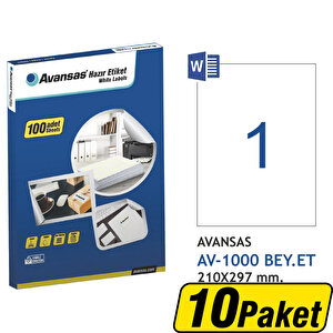 Avansas AV-1000 Beyaz Etiket 210x297 mm 10 Paket Çok Al Az Öde buyuk 1