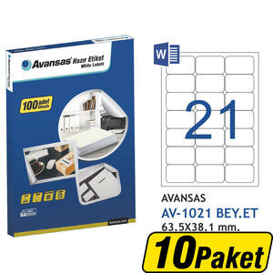 Avansas AV-1021 Beyaz Etiket 63,5x38,1 mm 21'li x 10 Paket Çok Al Az Öde