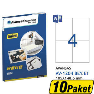 Avansas AV-1204 Beyaz Etiket 105x148,5 mm 4'lü x 10 Paket Çok Al Az Öde