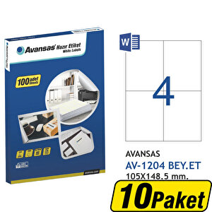 Avansas AV-1204 Beyaz Etiket 105x148,5 mm 4'lü x 10 Paket Çok Al Az Öde buyuk 1