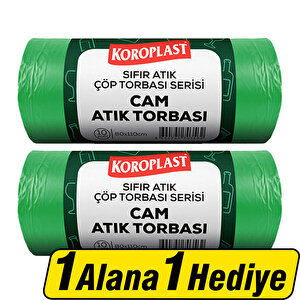 Koroplast Cam Atık Çöp Torbası Jumbo Boy 80 cm x 110 cm Yeşil 10'lu Paket 1 Alana 1 Hediye buyuk 1