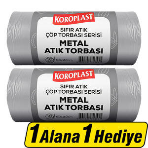 Koroplast Metal Atık Çöp Torbası Jumbo Boy 80 cm x 110 cm Açık Gri 10'lu Paket 1 Alana 1 Hediye