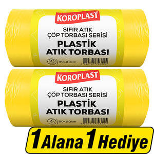Koroplast Plastik Atık Çöp Torbası Jumbo Boy 80 cm x 110 cm Sarı 10'lu Paket 1 Alana 1 Hediye