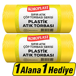 Koroplast Plastik Atık Çöp Torbası Jumbo Boy 80 cm x 110 cm Sarı 10'lu Paket 1 Alana 1 Hediye buyuk 1