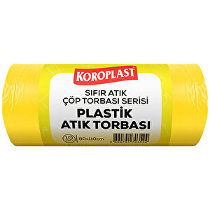 Koroplast Plastik Atık Çöp Torbası Jumbo Boy 80 cm x 110 cm Sarı 10'lu Paket 1 Alana 1 Hediye buyuk 2