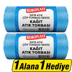 Koroplast Kağıt Atık Çöp Torbası Jumbo Boy 80 cm x 110 cm Mavi 10'lu Paket 1 Alana 1 Hediye