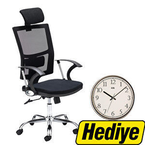 Avansas Comfort Satürn Fileli Müdür Koltuğu Siyah + Regal Klik Duvar Saati Hediye buyuk 1