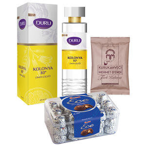 K.K.Mehmet Efendi Türk Kahvesi Poşet 100 g + Ülker Ece Define Çikolata 458 g + Duru Limon Kolonyası Pet Şişe 400 ml