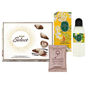K.Mehmet Efendi Türk Kahvesi Poşet 100 g + Select Dolgulu Çikolata 240 g + Eyüp Sabri Tuncer Limon Kolonyası Pet Şişe 400 ml buyuk 1