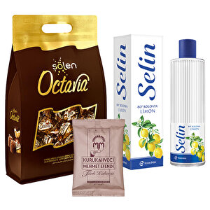 K.Mehmet Efendi Türk Kahvesi Poşet 100 g + Şölen Octavia Fındıklı Çikolata 400 g + Selin Limon Kolonyası Pet Şişe 400 ml buyuk 1