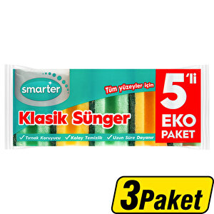 Smarter Klasik Oluklu Bulaşık Süngeri 5'li Paket 3 Al 2 Öde buyuk 1
