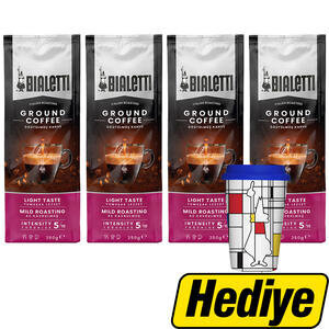 Bialetti Delicato Öğütülmüş Filtre Kahve 250 g x 4 Paket + Porselen Take Away Mug Kapaklı Hediye