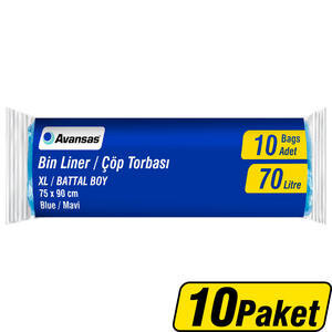 Avansas Çöp Torbası Battal Boy 75 cm x 90 cm Mavi 10'lu x 10 Paket Çok Al Az Öde